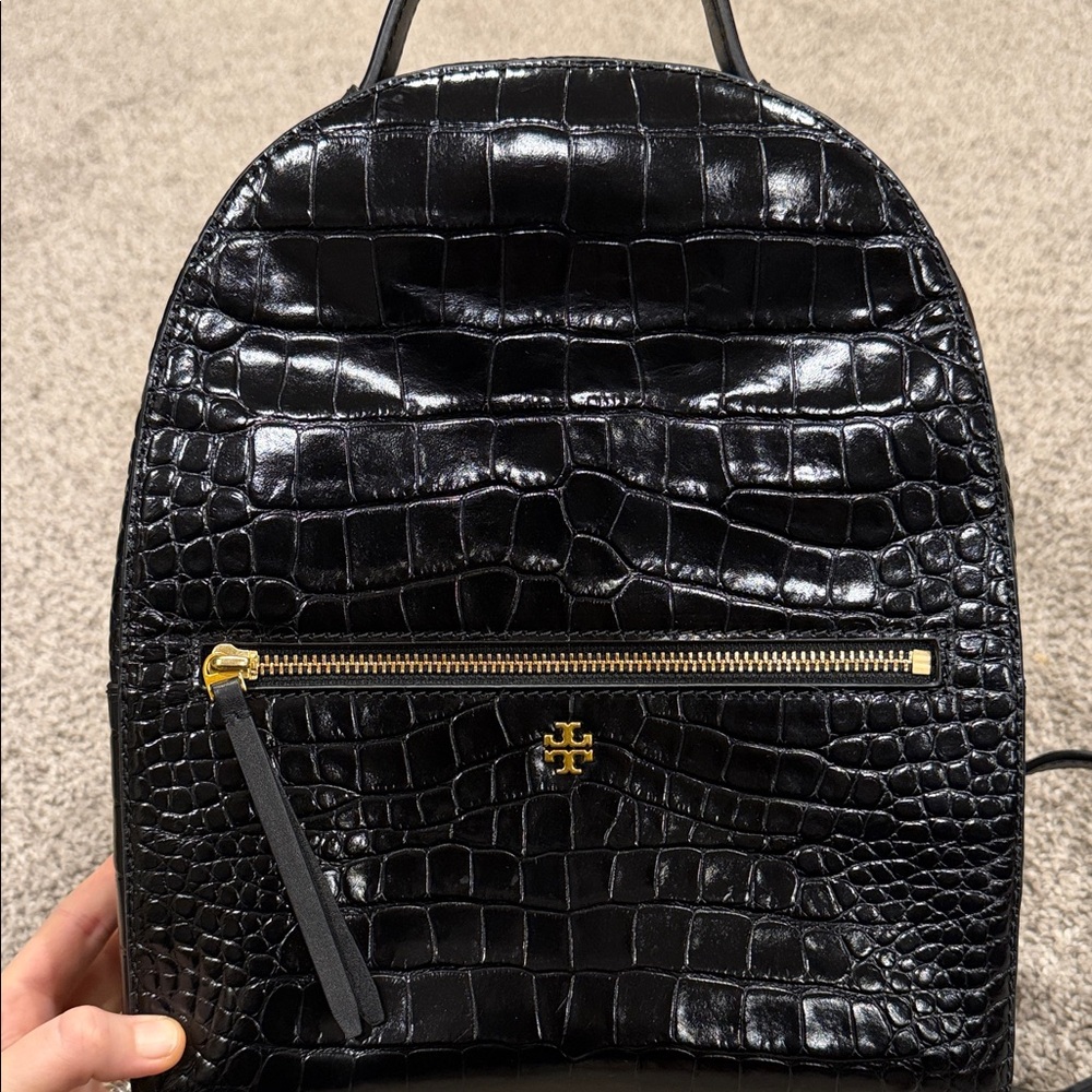 Tory Burch Excellent Condition Black Croc-Embossed Backpack